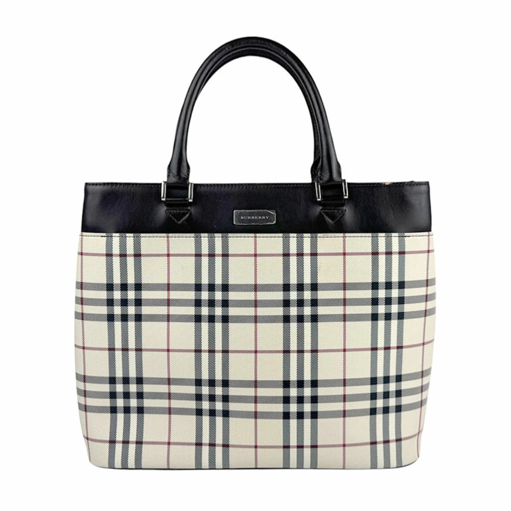 Burberry handbag canvas leather beige brown